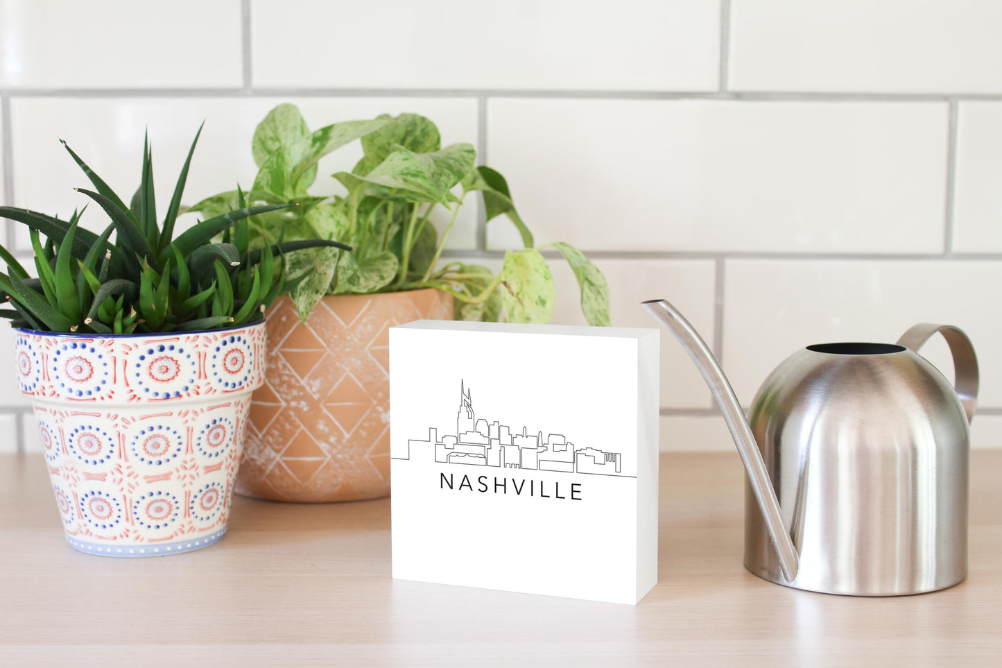 Minimalist B&W Tennessee Nashville Skyline | Wood Block | Eaches | Min 4