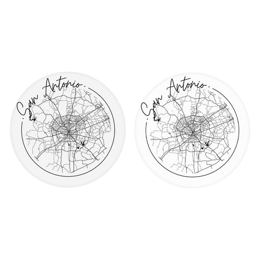 Modern San Antonio Round Map | Absorbent Car Coasters | Set of 2 | Min 4
