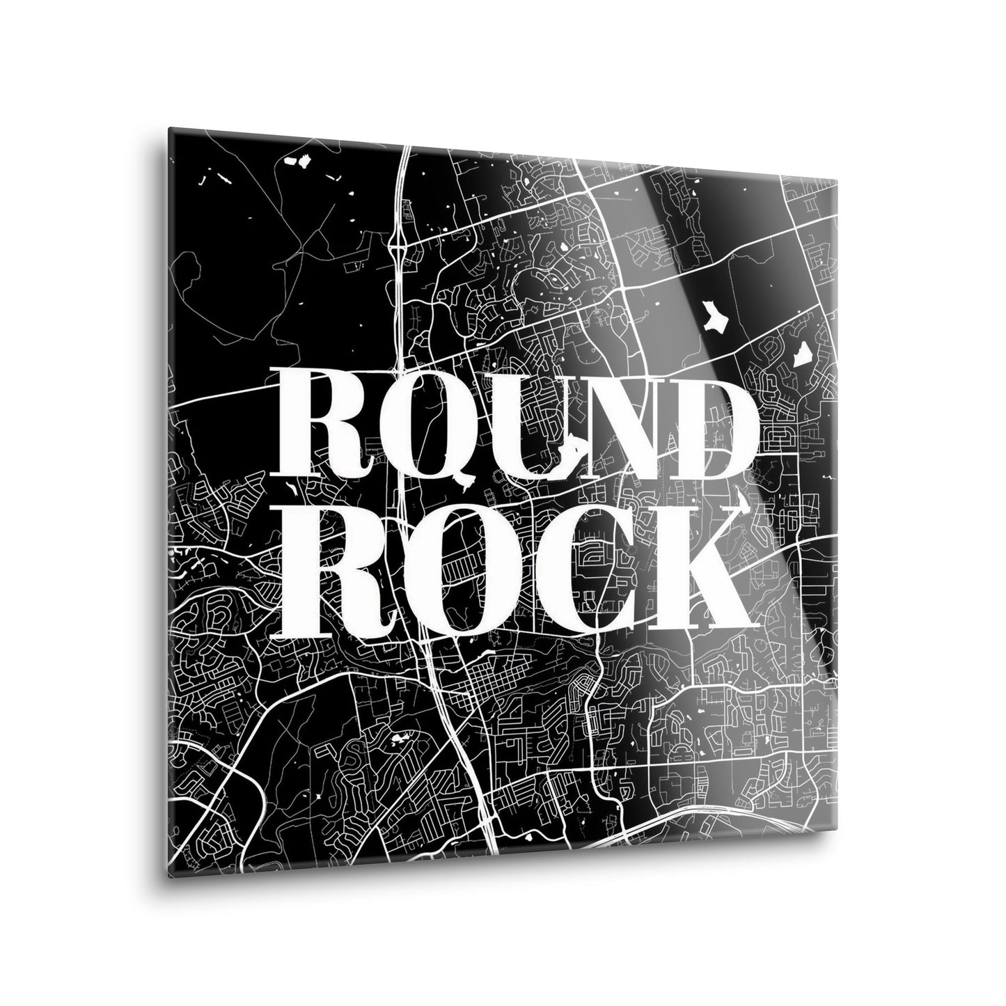 Minimalistic B&W Texas Round Rock Map | Hi-Def Glass Art | Eaches | Min 2