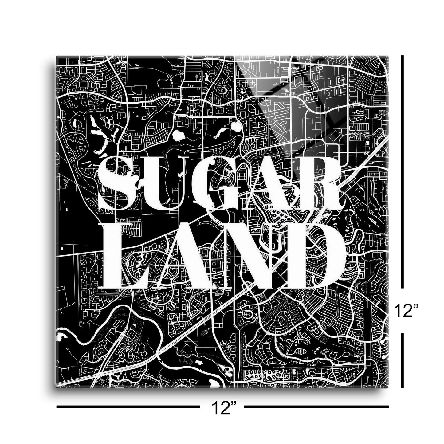 Minimalistic B&W Texas Sugarland Map | Hi-Def Glass Art | Eaches | Min 1