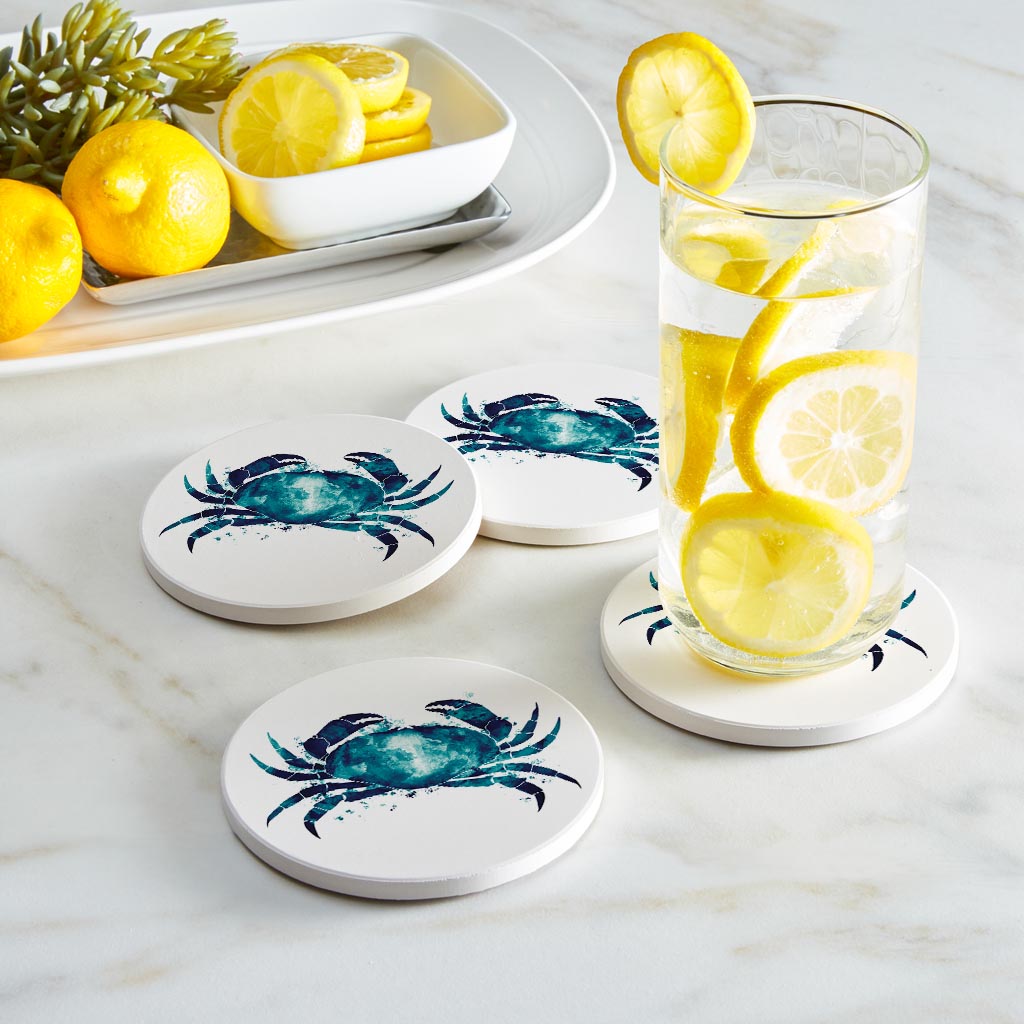 New England Water Color Crab | Absorbent Coasters | Set of 4 | Min 2