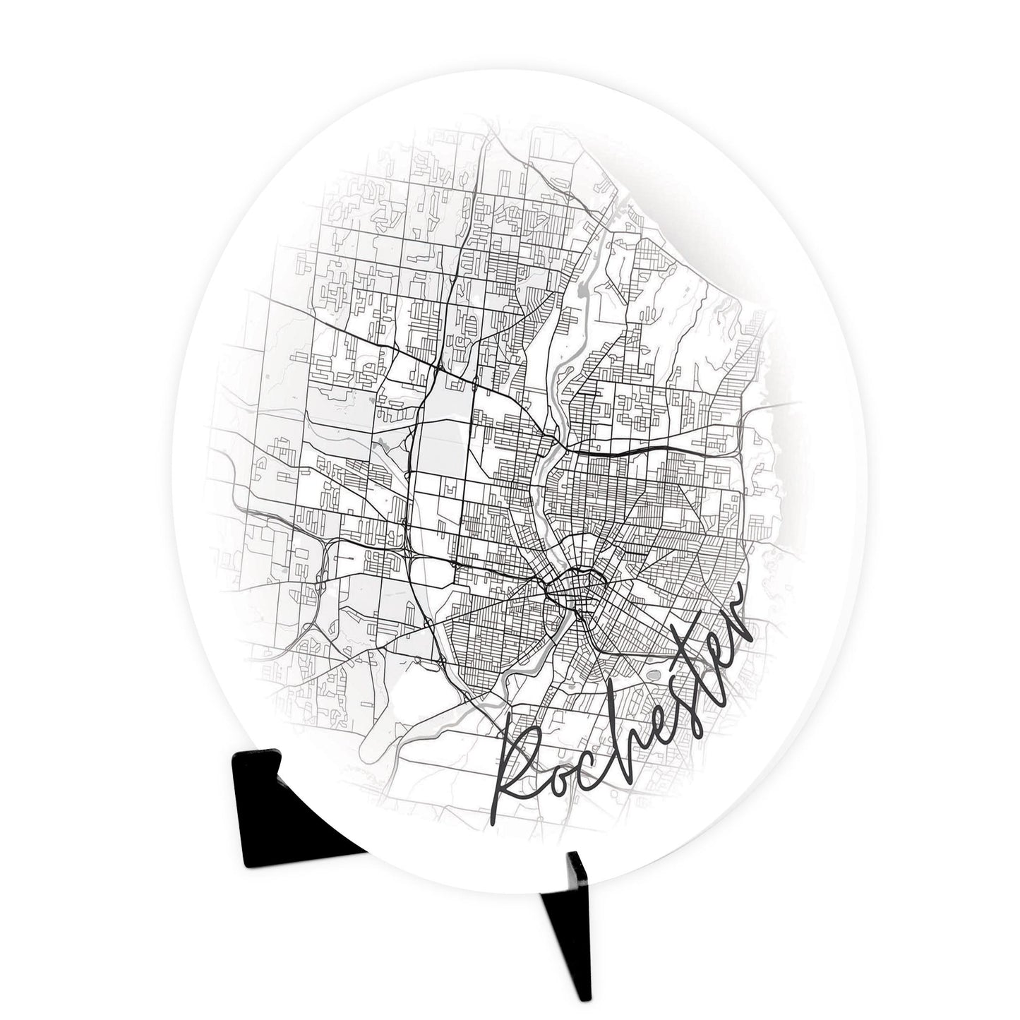 Minimalistic B&W New York Rochester Faded Circle Map | Wood Sign | Eaches | Min 1