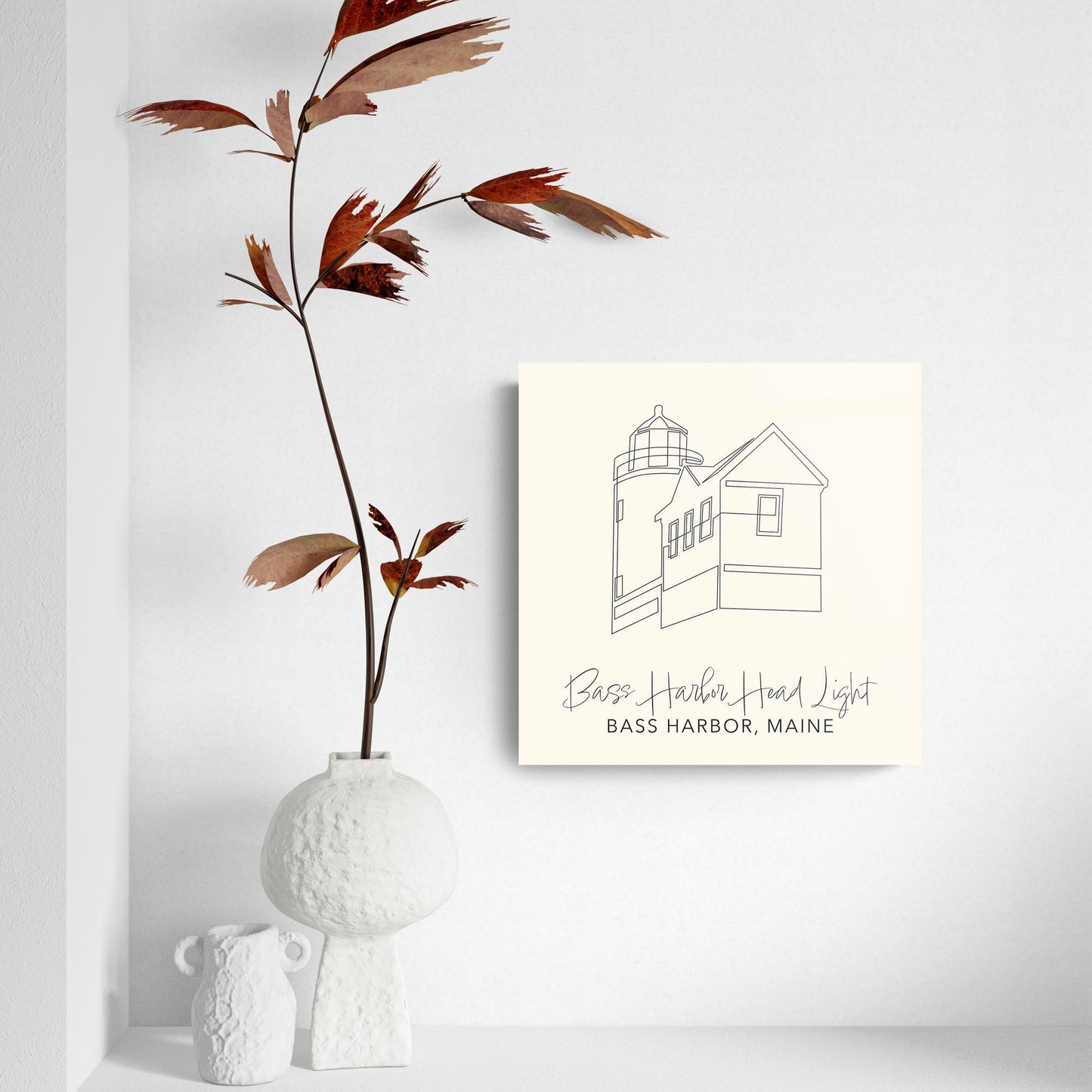 Cream Bass Harbor Head Light | Hi-Def Glass Art | Eaches | Min 2