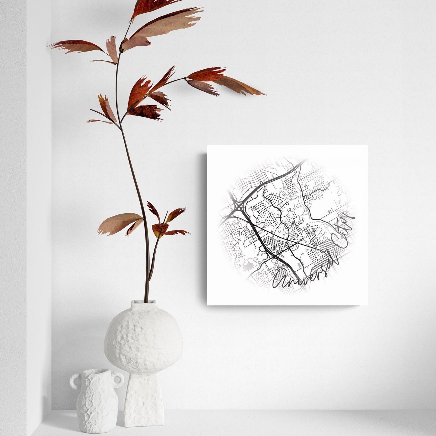 Minimalistic B&W Texas Universal City Circle Map | Hi-Def Glass Art | Eaches | Min 2