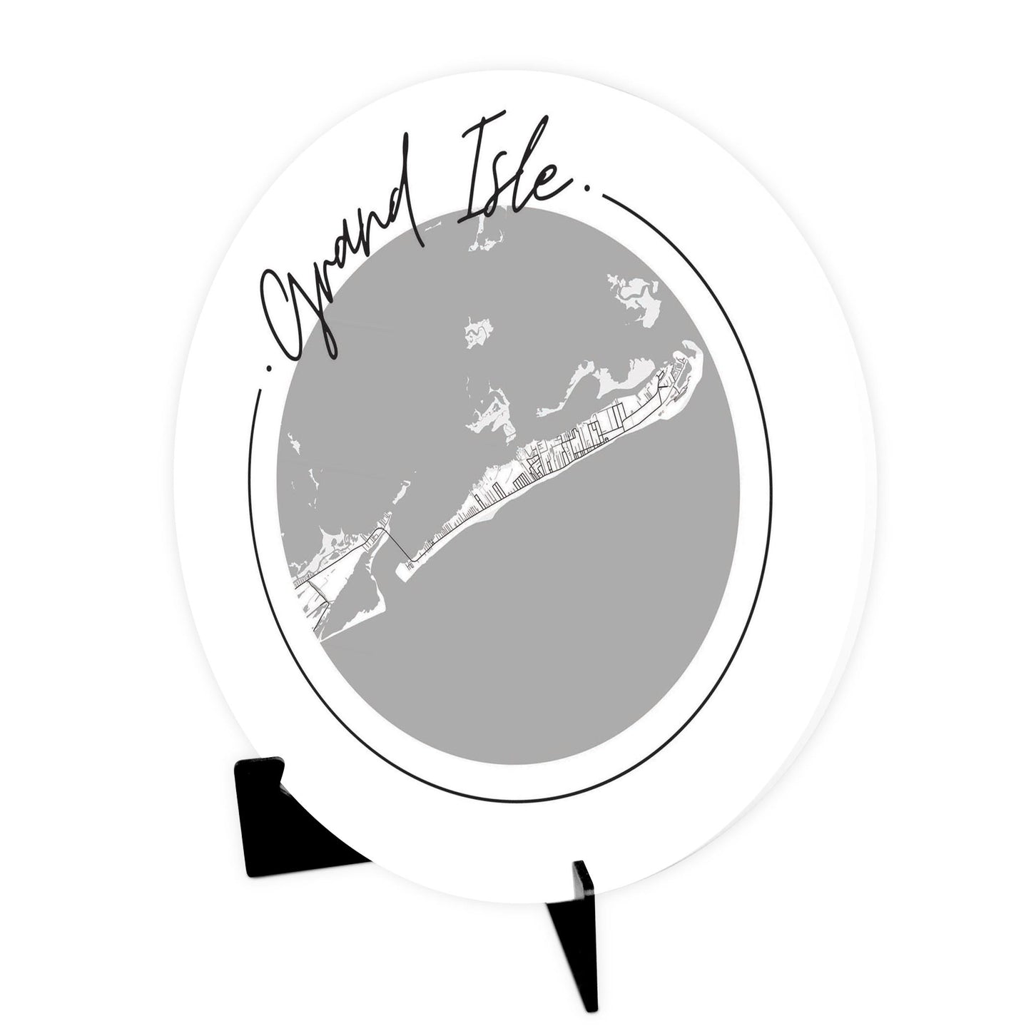 Minimalist B&W Louisiana Grand Isle Circle Map | Wood Sign | Eaches | Min 1