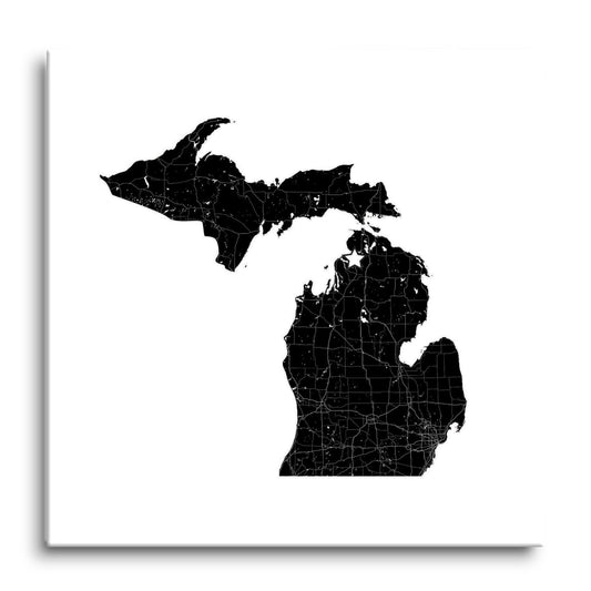 Minimalistic B&W Michigan Map Petoskey Star | Hi-Def Glass Art | Eaches | Min 1
