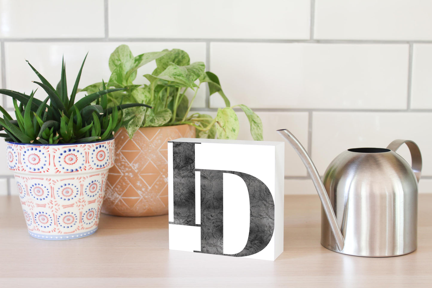 Minimalist B&W Idaho White Initials | Wood Block | Eaches | Min 4
