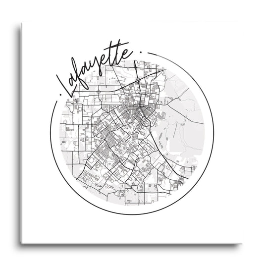 Modern Louisiana Lafayette Circle Map | Hi-Def Glass Art | Eaches | Min 1