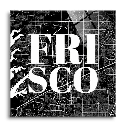 Minimalistic B&W Texas Frisco Map | Hi-Def Glass Art | Eaches | Min 1