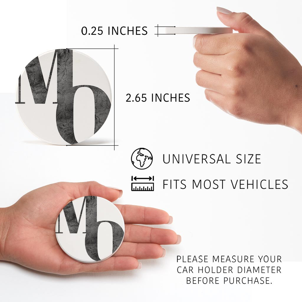 Minimalist B&W Missouri White Initials | Absorbent Car Coasters | Set of 2 | Min 4