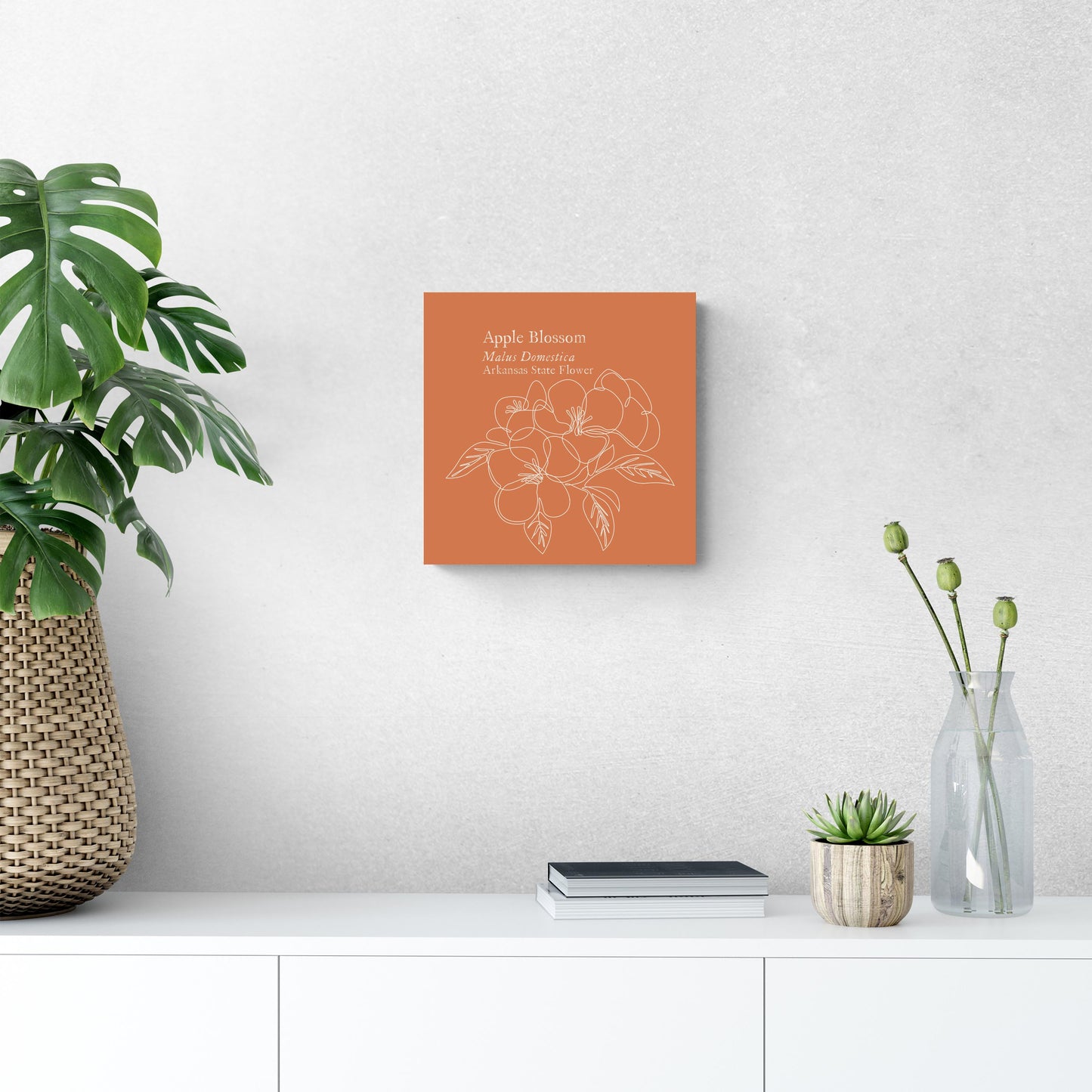 Modern Minimalist Arkansas Single Line Apple Blossoms | Wood Sign | Eaches | Min 2