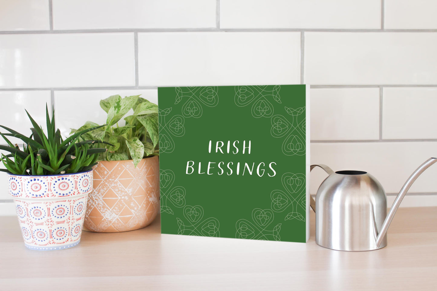 Dark Green Shamrock Irish Blessings | Wood Block | Eaches | Min 2