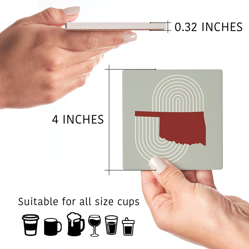 Modern Minimalist Oklahoma Retro State Shape | Absorbent Coasters | Set of 4 | Min 2