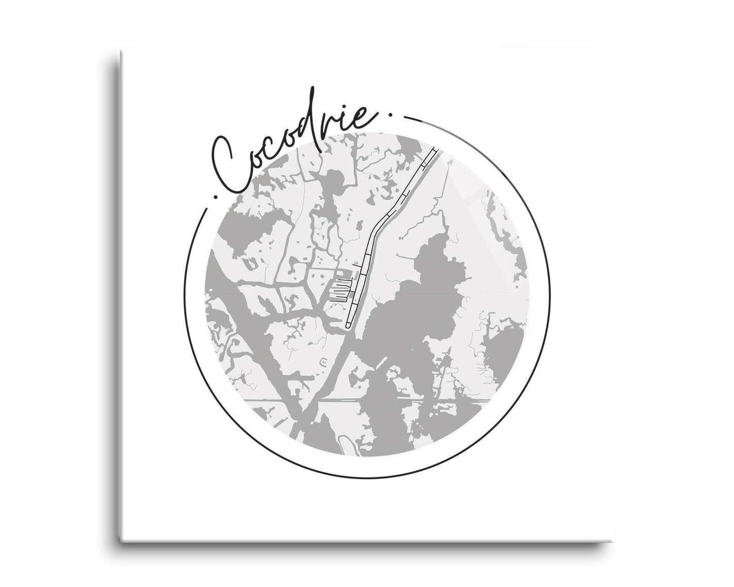 Minimalist B&W Louisiana Cocodrie Circle Map | Hi-Def Glass Art | Eaches | Min 2