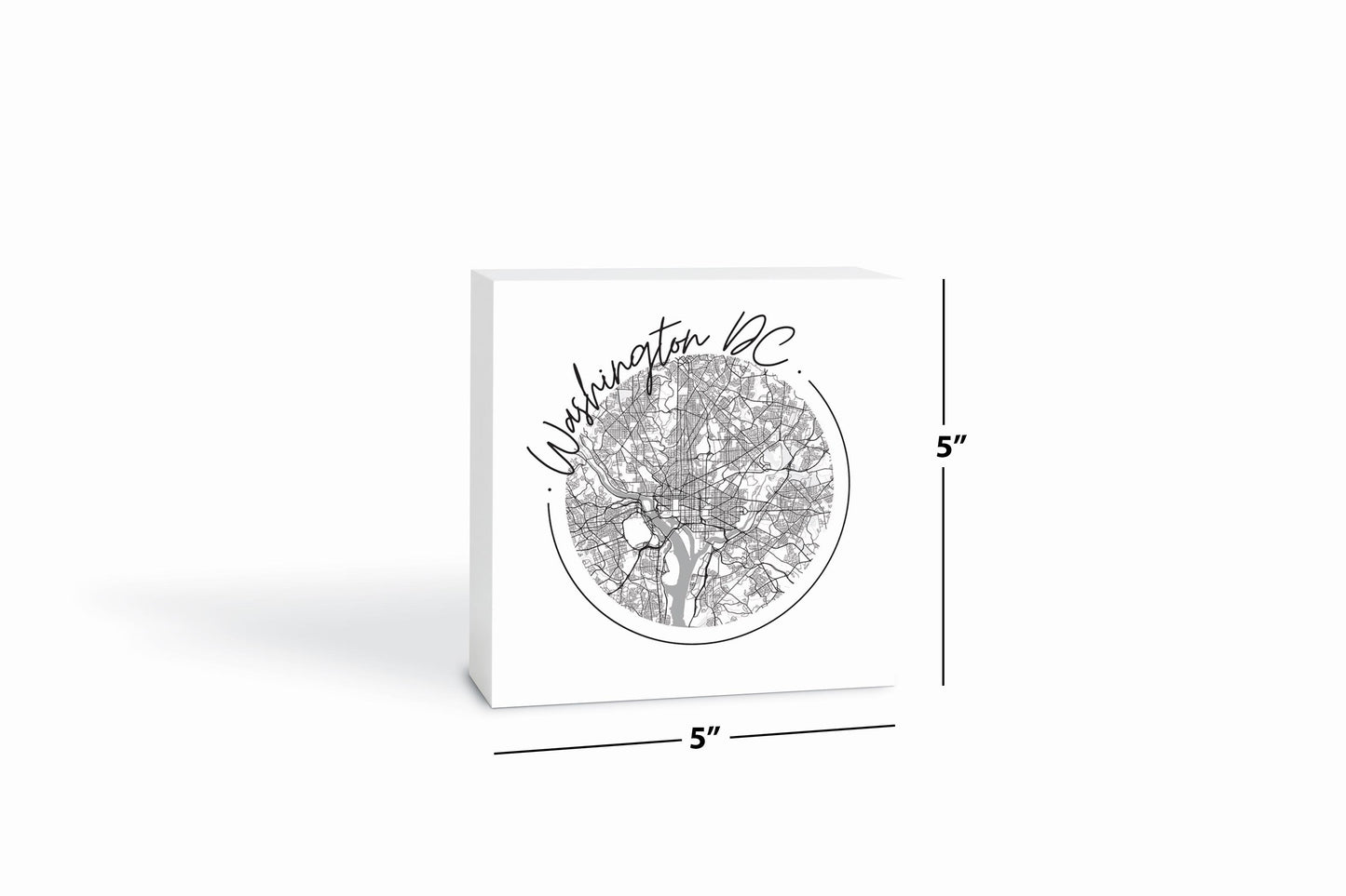 Minimalistic B&W Washington Dc Circle Map | Wood Block | Eaches | Min 4