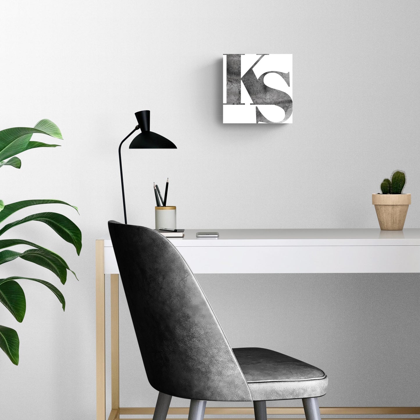 Minimalist B&W Kansas White Initials | Hi-Def Glass Art | Eaches | Min 2