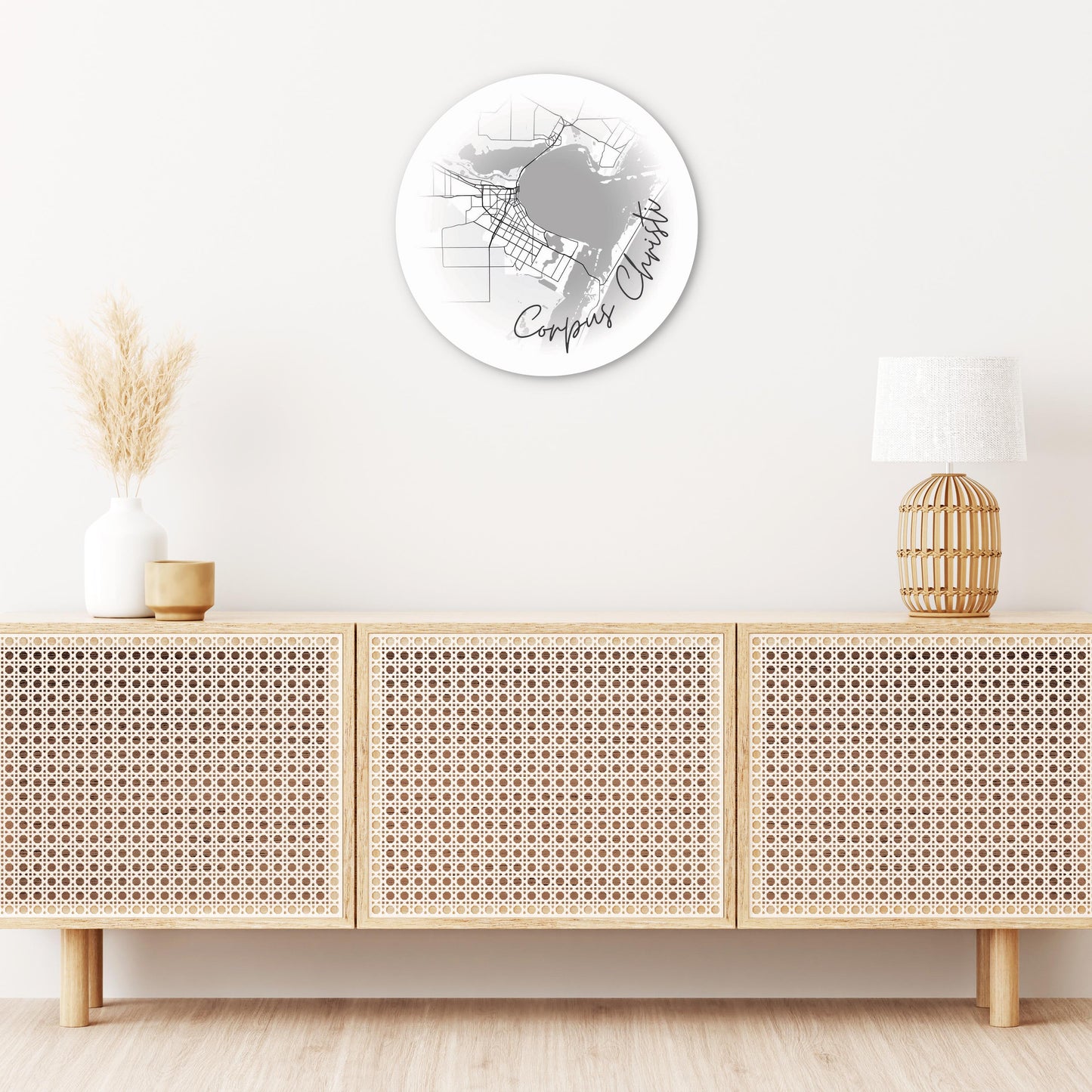 Minimalistic B&W Texas Corpus Christi Circle Map | Wood Sign | Eaches | Min 1