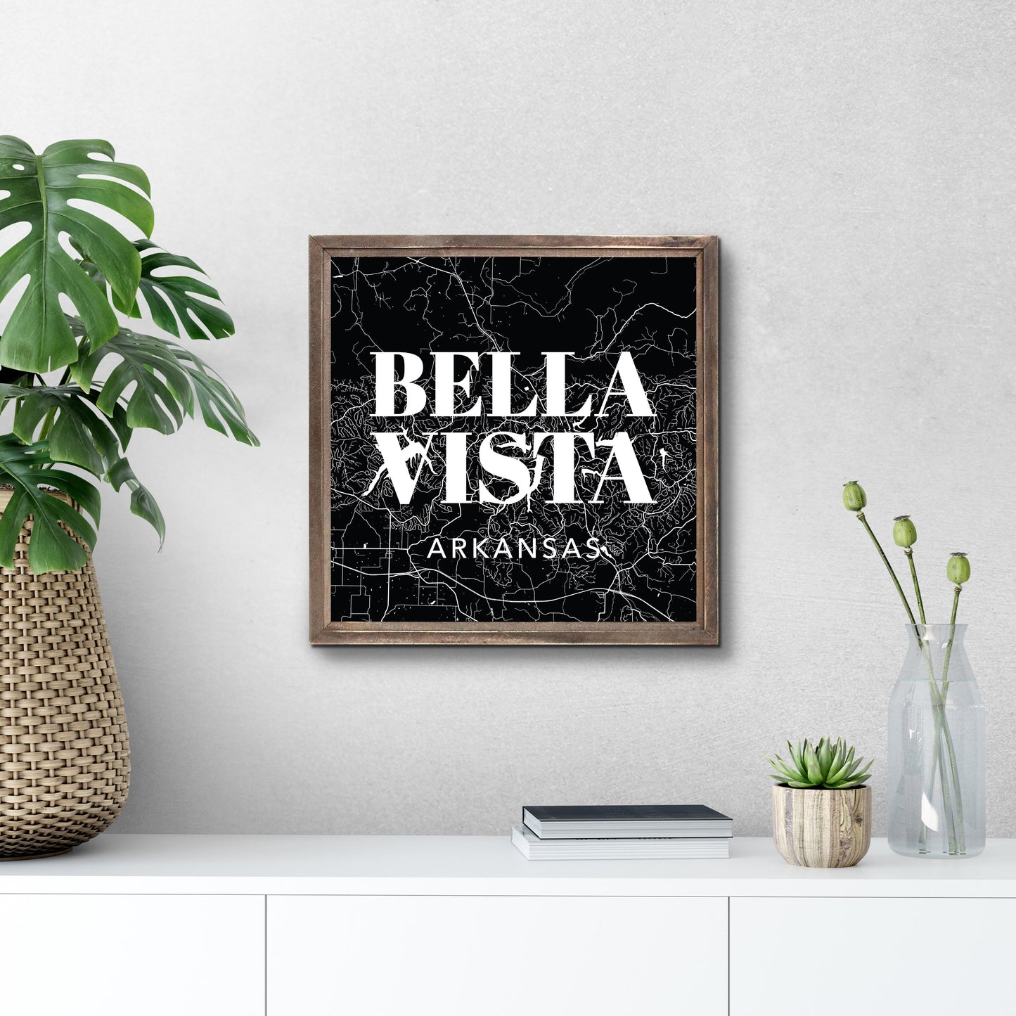 Minimalist B&W Arkansas Bella Vista Map State | Wood Sign | Eaches | Min 1