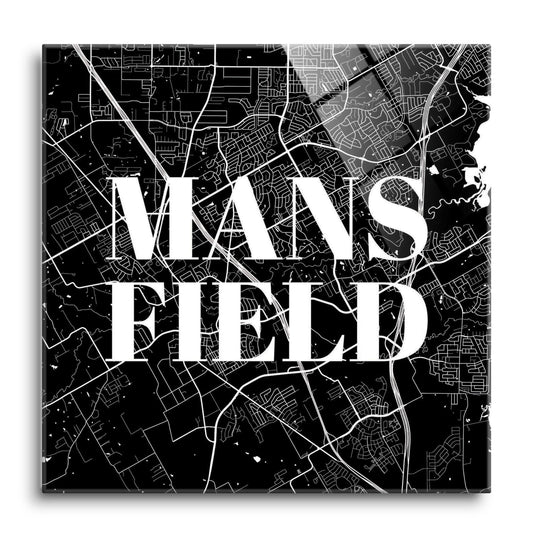 Minimalistic B&W Texas Mansfield Map | Hi-Def Glass Art | Eaches | Min 1
