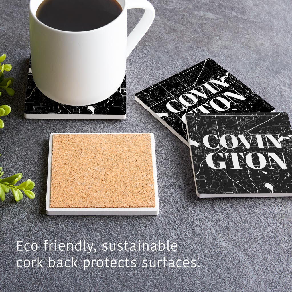 Minimalistic B&W Washington Covington Map | Absorbent Coasters | Set of 4 | Min 2