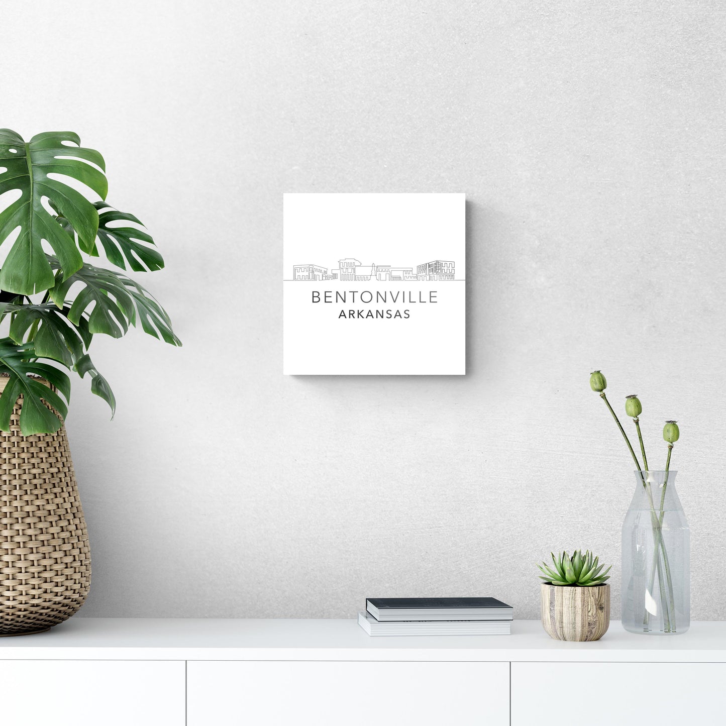 Minimalist B&W Arkansas Bentonville Skyline | Hi-Def Glass Art | Eaches | Min 1