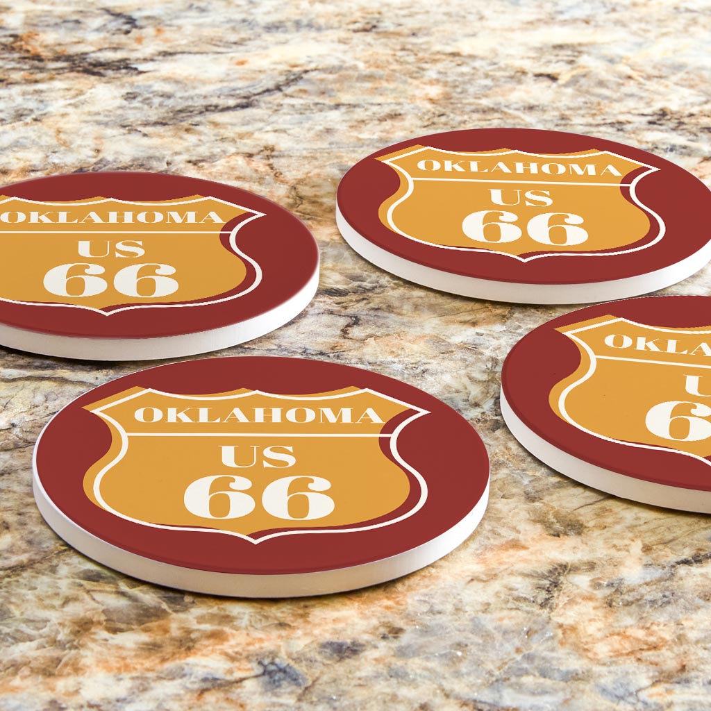 Modern Minimalist Oklahoma Us 66 Orange | Absorbent Coasters | Set of 4 | Min 2