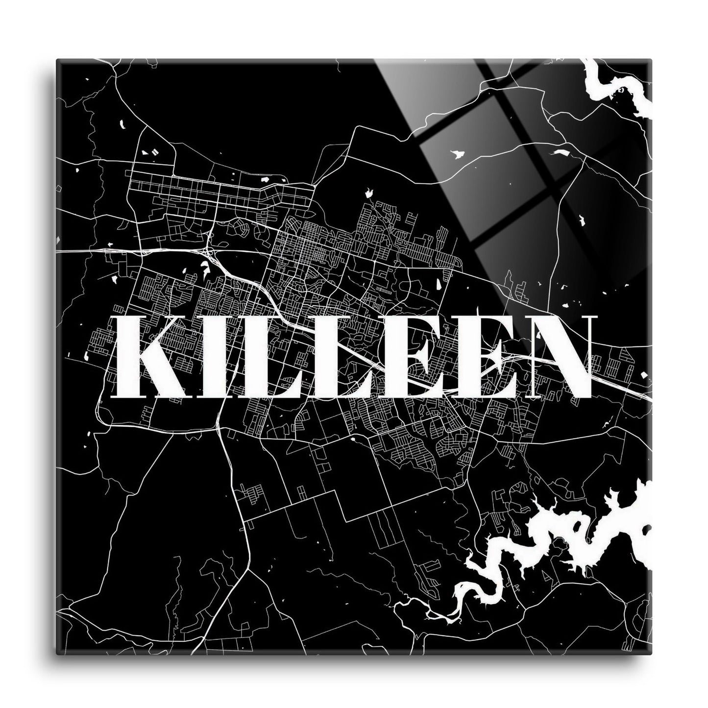 Minimalistic B&W Texas Killeen Map | Hi-Def Glass Art | Eaches | Min 1