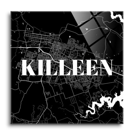 Minimalistic B&W Texas Killeen Map | Hi-Def Glass Art | Eaches | Min 1