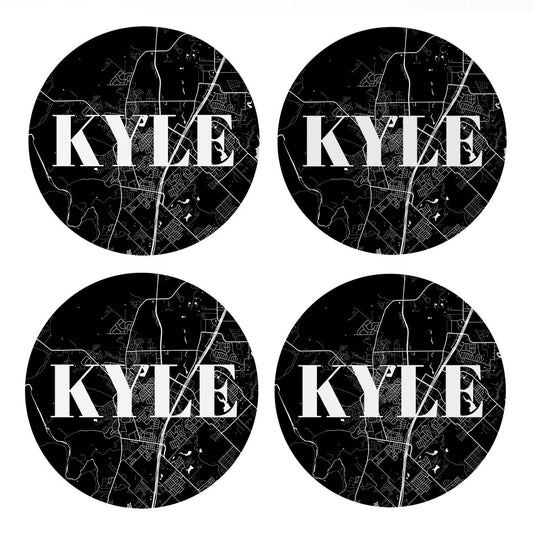 Minimalistic B&W Texas Kyle Map | Absorbent Coasters | Set of 4 | Min 2