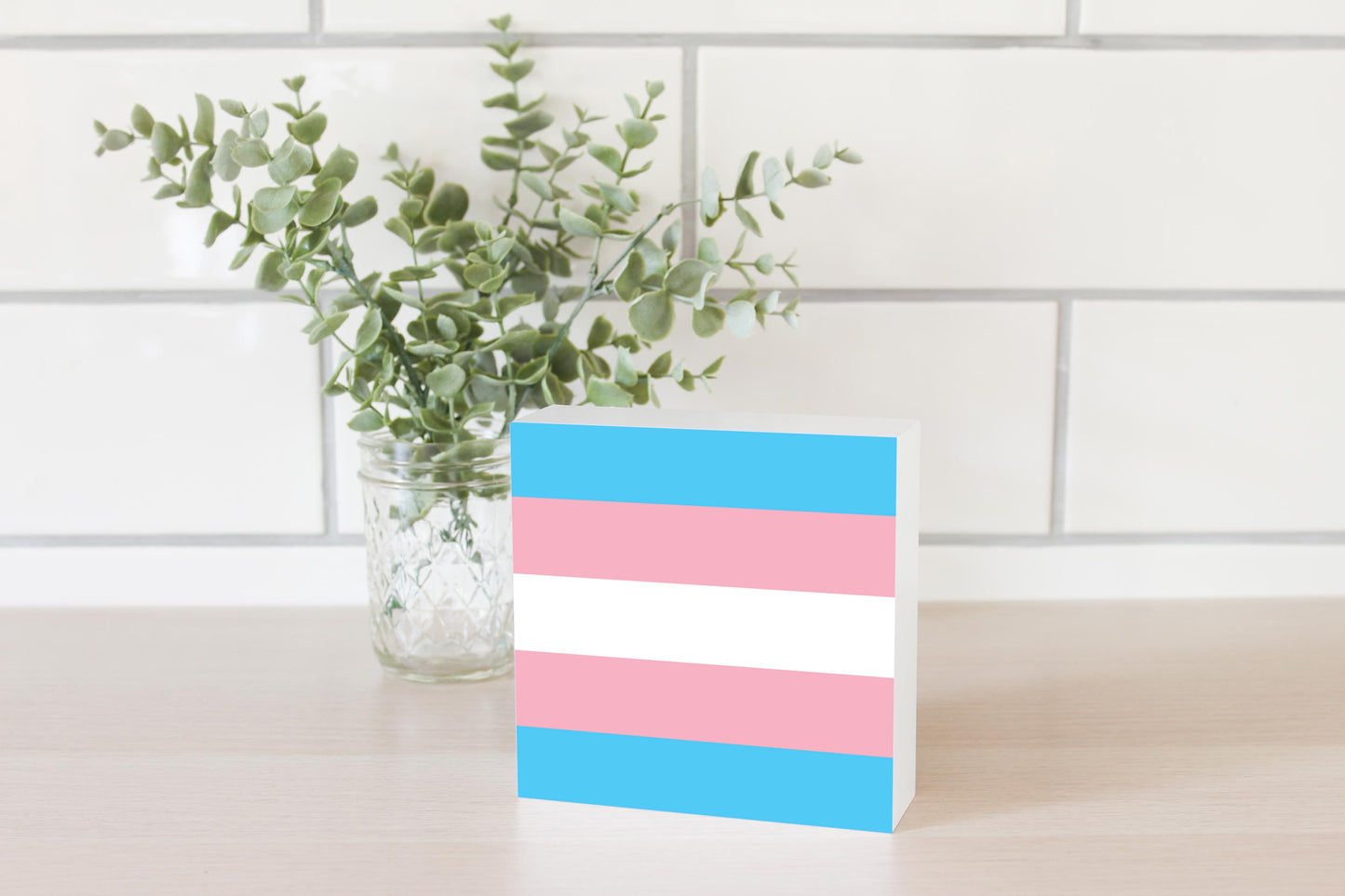Transgender Pride Flag Colors | Wood Block | Eaches | Min 4