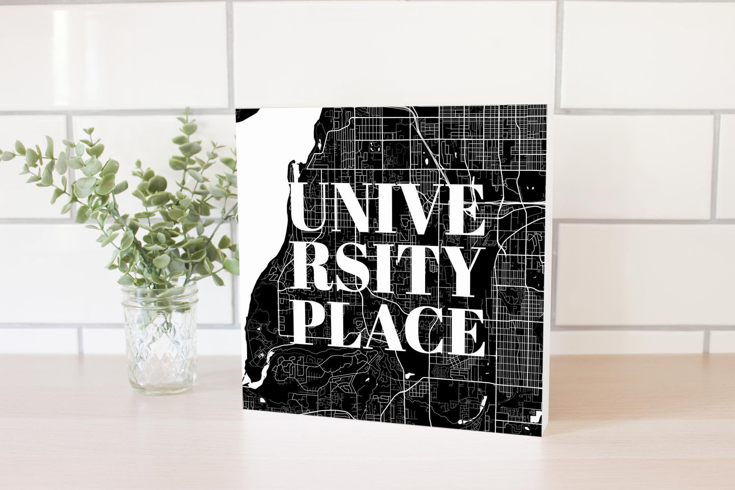 Minimalistic B&W Washington University Place Map | Wood Block | Eaches | Min 2