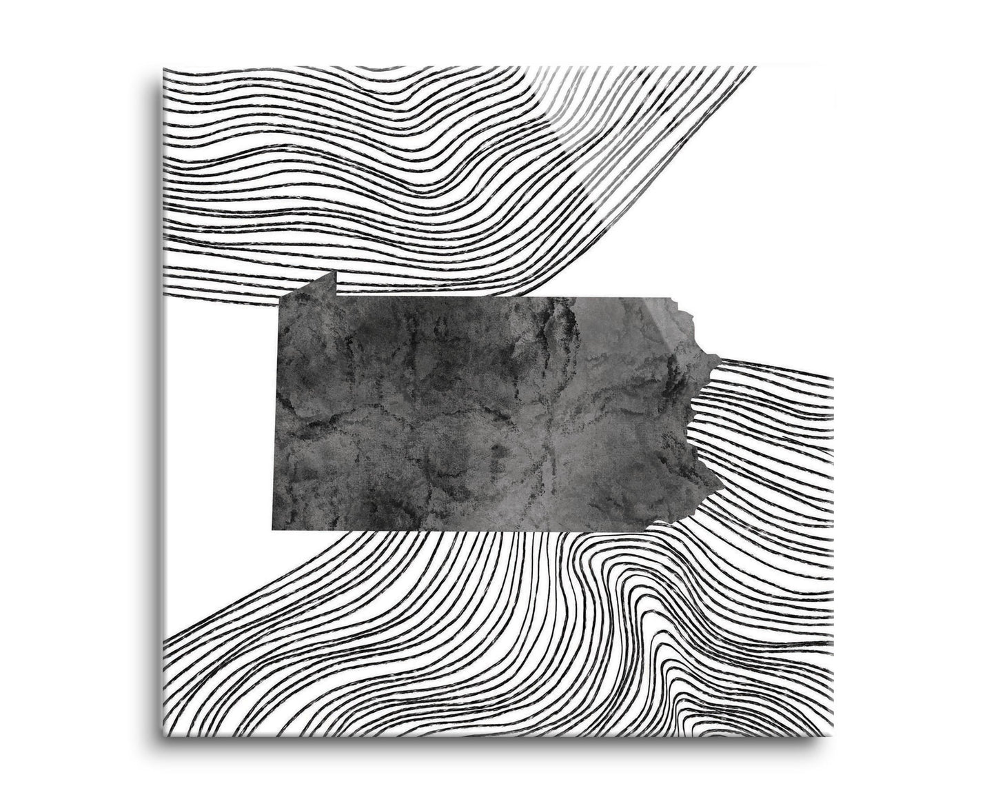Minimalistic B&W Pennsylvania Shape Fluid Lines | Hi-Def Glass Art | Eaches | Min 2