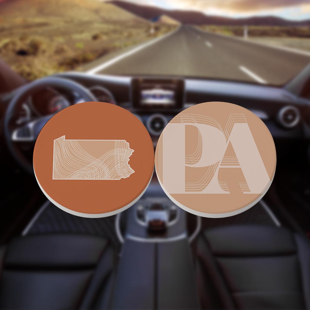 Modern Minimalist Pennsylvania State Initials | Absorbent Car Coasters | Set of 2 | Min 4