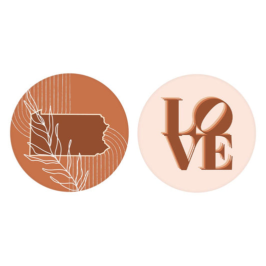 Modern Minimalist Pennsylvania State Love Light| Absorbent Car Coasters | Set of 2 | Min 4