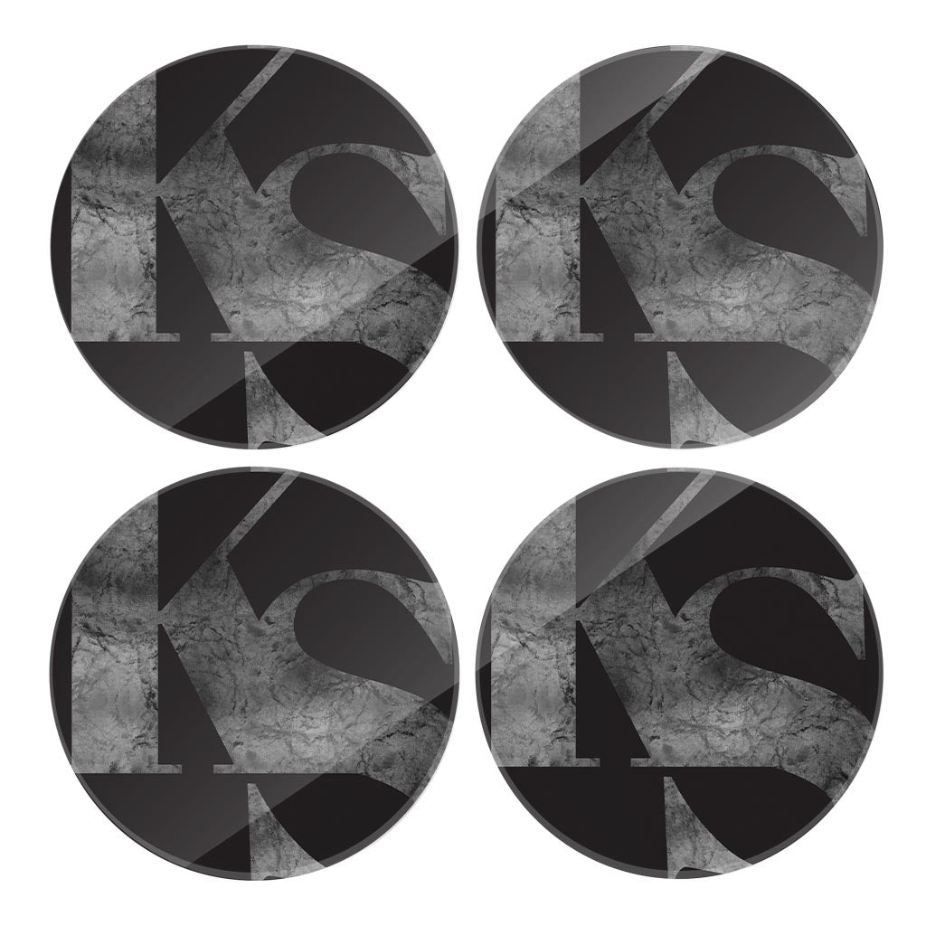 Minimalist B&W Kansas Black Initials | Hi-Def Glass Coasters | Set of 4 | Min 2