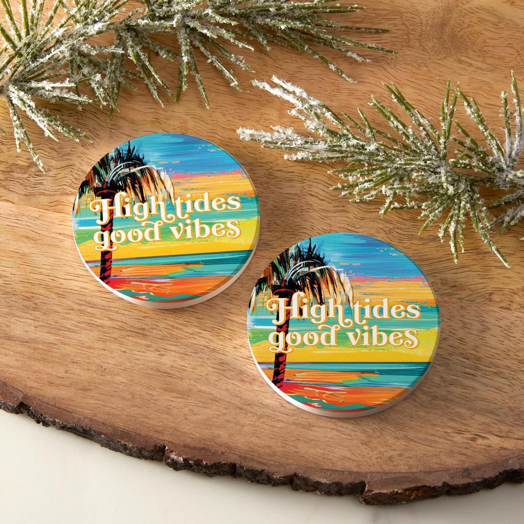 High Tides Good Vibes | Absorbent Car Coasters | Set of 2 | Min 4