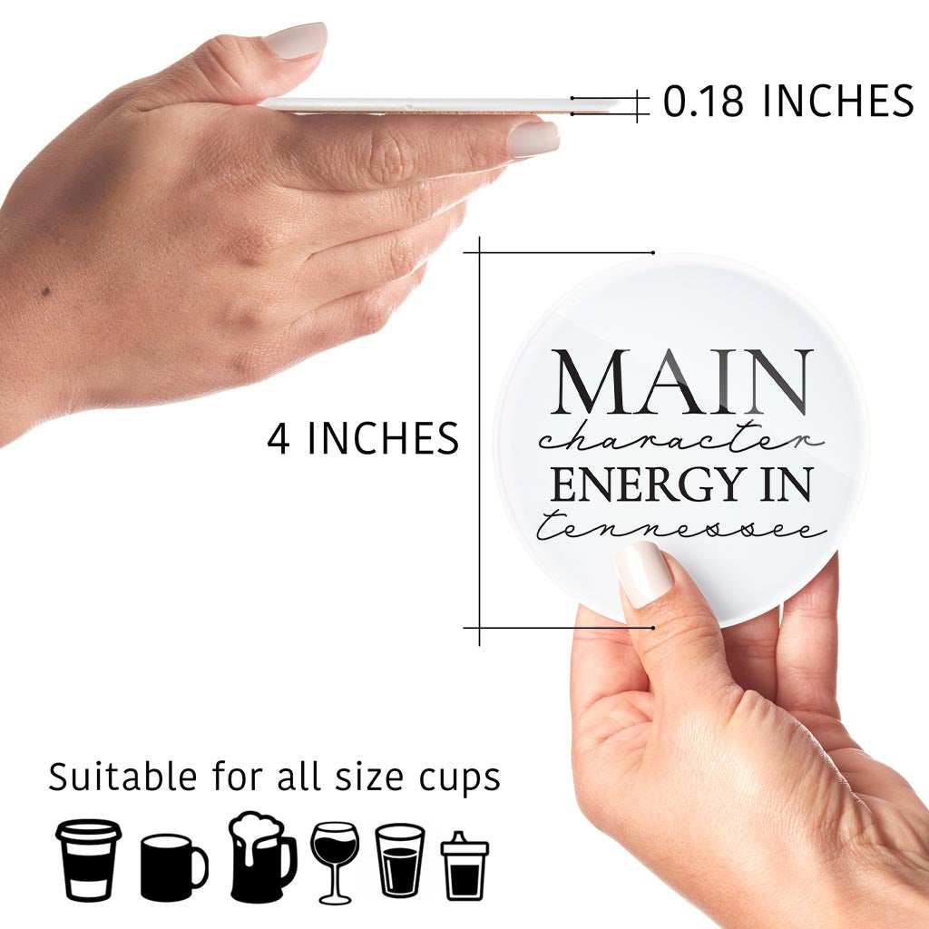 Minimalist B&W Tennessee Main Character Energy | Hi-Def Glass Coasters | Set of 4 | Min 2