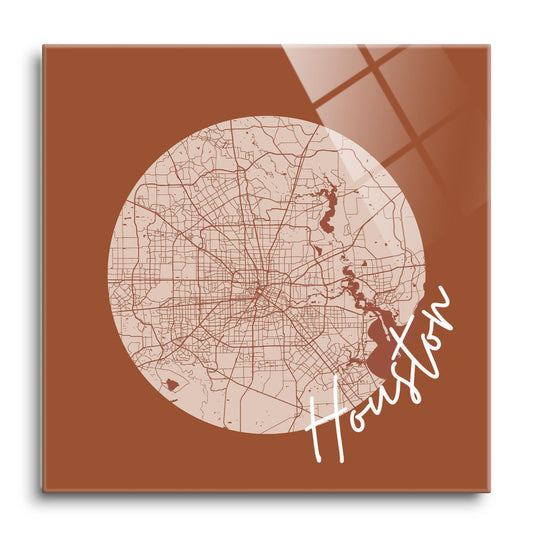 Modern Minimalist Houston Texas Map | Hi-Def Glass Art | Eaches | Min 1