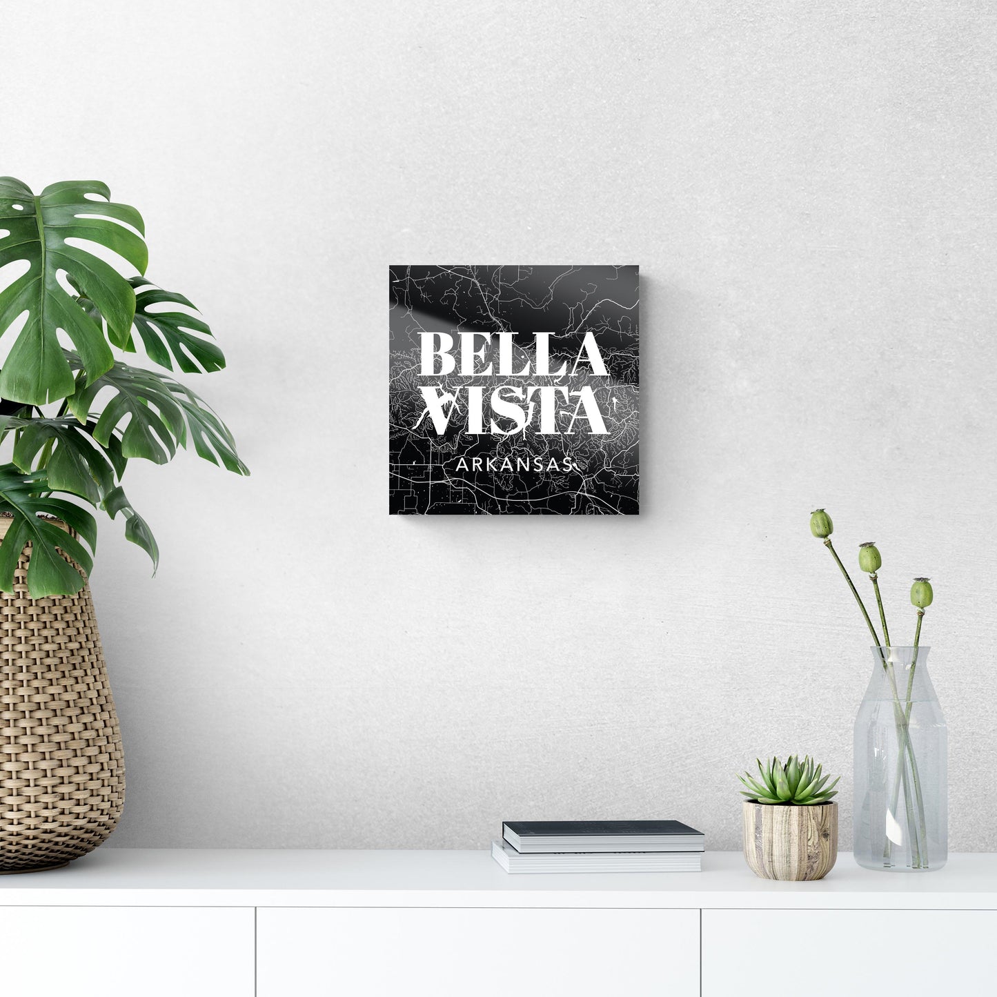 Minimalist B&W Arkansas Bella Vista Map State | Hi-Def Glass Art | Eaches | Min 1