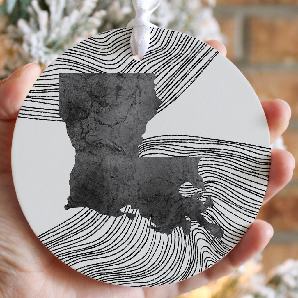 Modern Louisiana State Shape With Fluid Lines | Wood Ornament | Eaches | Min 6