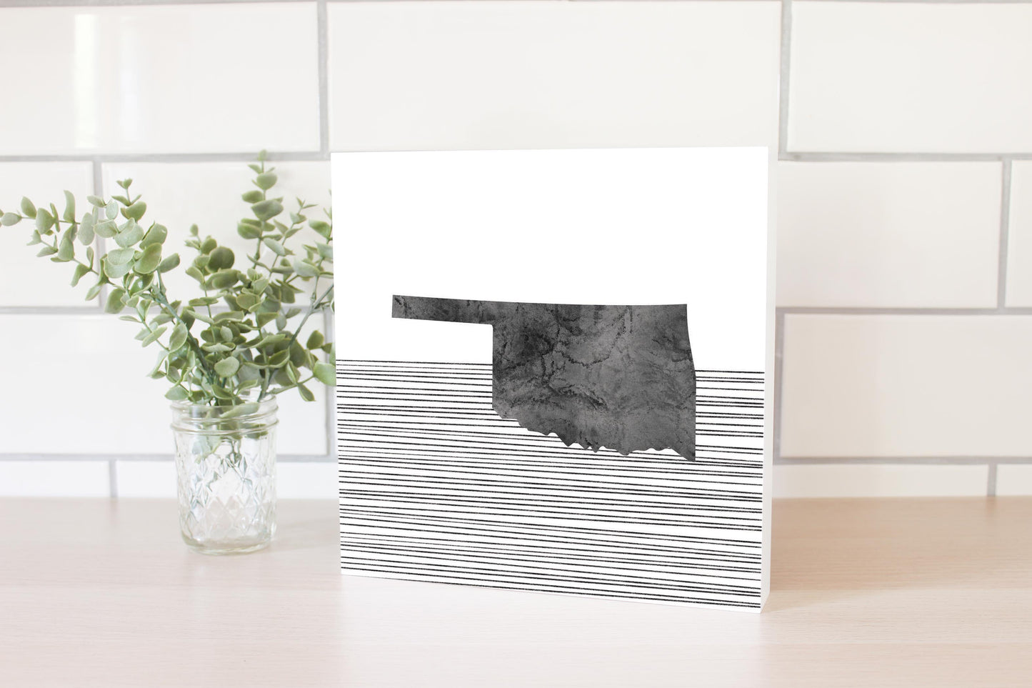 Modern Oklahoma State Shape With Straight Lines | Wood Block | Eaches | Min 2