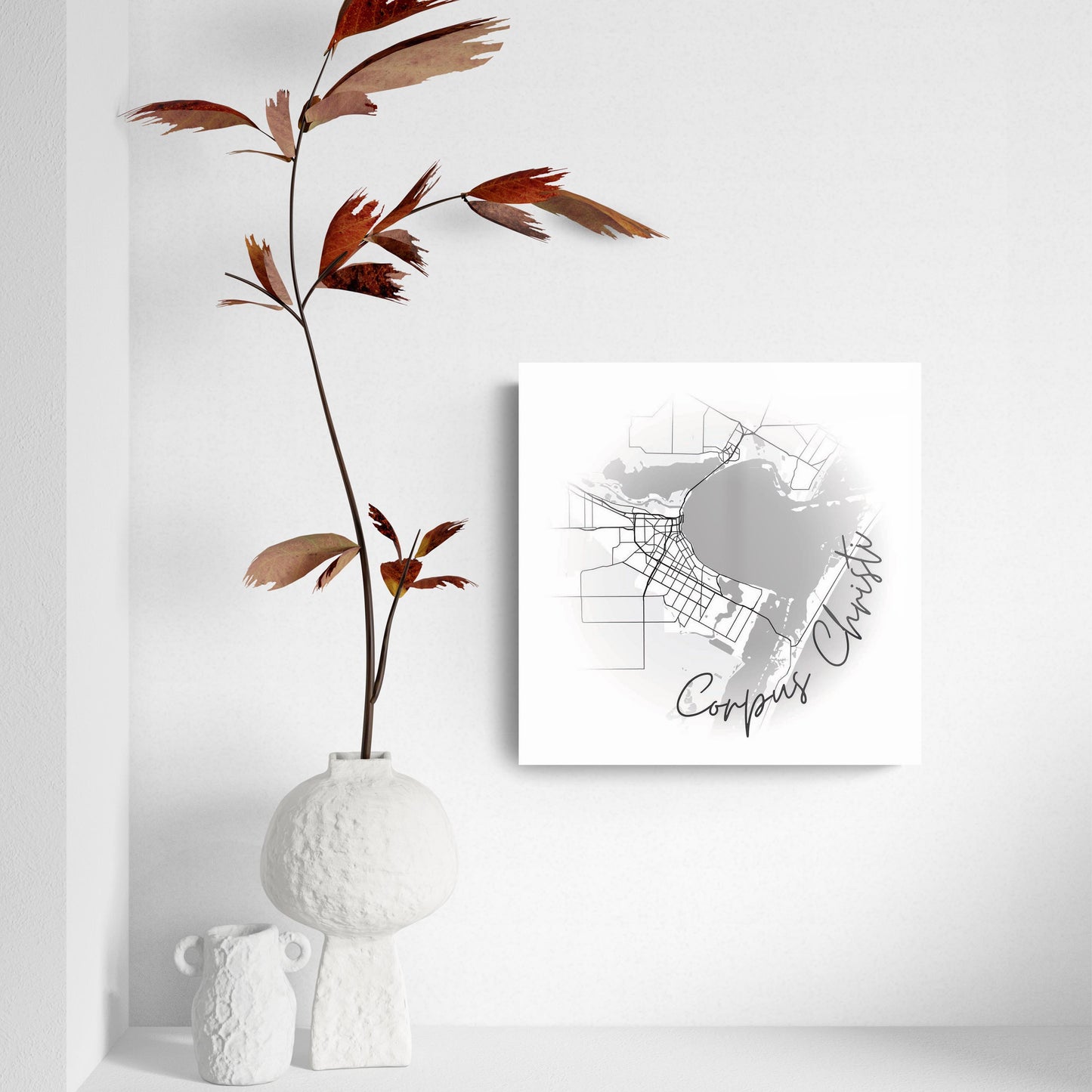 Minimalistic B&W Texas Corpus Christi Circle Map | Hi-Def Glass Art | Eaches | Min 2
