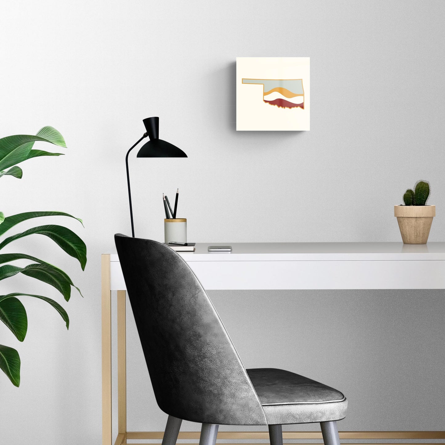 Modern Minimalist Oklahoma Cream Retro State Shape With Hills | Hi-Def Glass Art | Eaches | Min 2