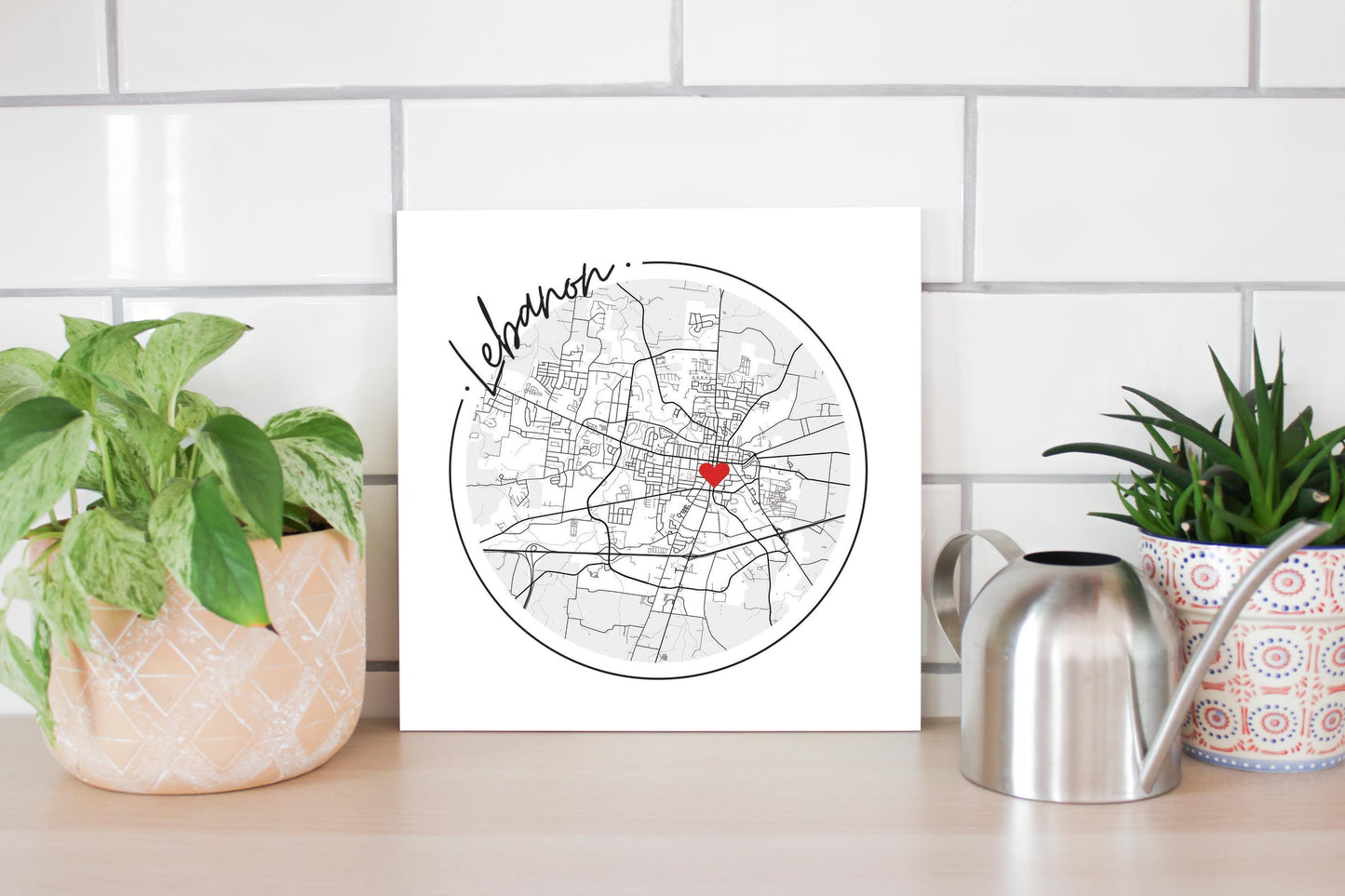Minimalist B&W Tennessee Lebanon Circle Map Heart | Wood Sign | Eaches | Min 2