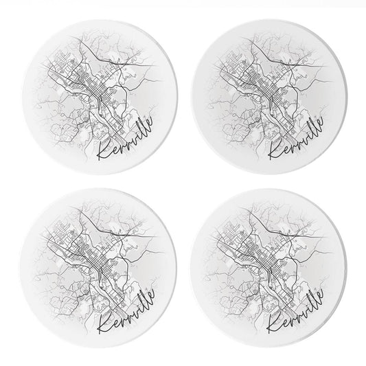 Minimalistic B&W Texas Kerrville Circle Map | Absorbent Coasters | Set of 4 | Min 2