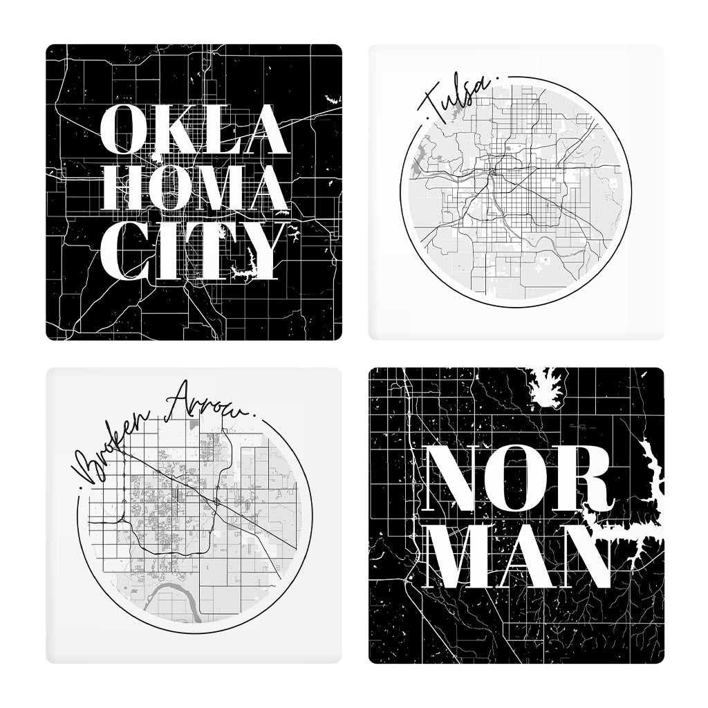 Modern Black White Oklahoma Set | Absorbent Coasters | Set of 4 | Min 2