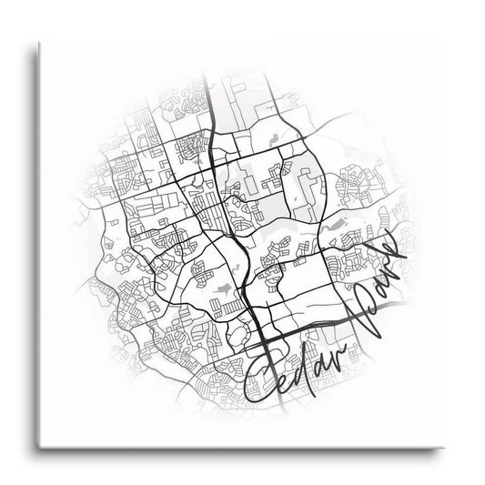 Minimalistic B&W Texas Cedar Park Circle Map | Hi-Def Glass Art | Eaches | Min 1
