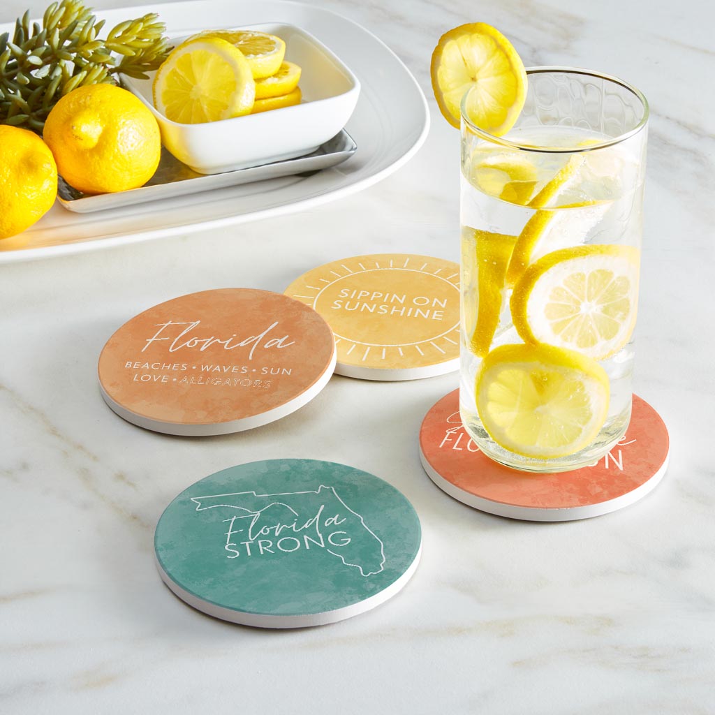 Florida Water Color Sayings | Absorbent Coasters | Set of 4 | Min 2