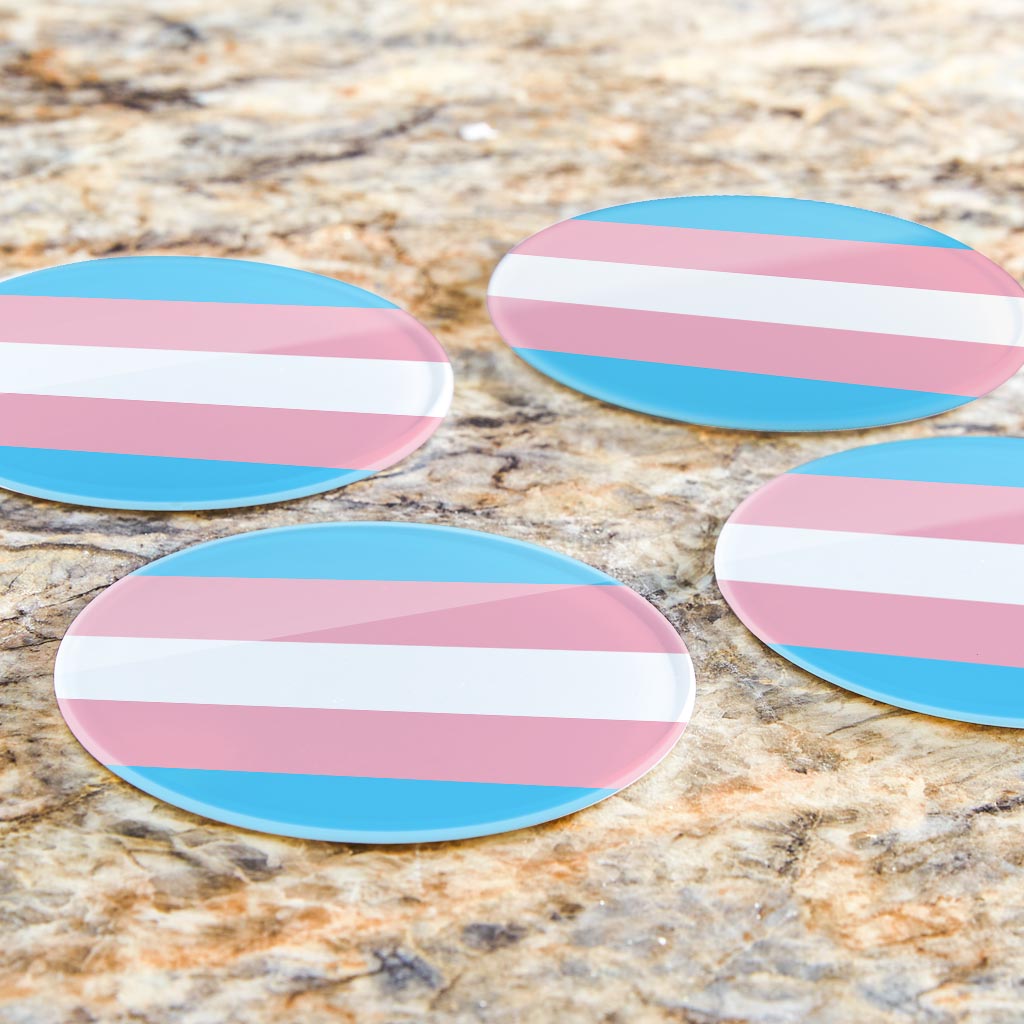 Transgender Pride Flag Colors | Hi-Def Glass Coasters | Set of 4 | Min 2
