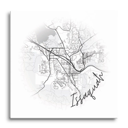 Minimalistic B&W Washington Issaquah Circle Map | Hi-Def Glass Art | Eaches | Min 1